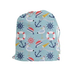 Nautical Marine Symbols Seamless Pattern Drawstring Pouch (xl) by Wegoenart