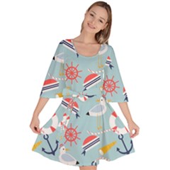 Nautical Marine Symbols Seamless Pattern Velour Kimono Dress