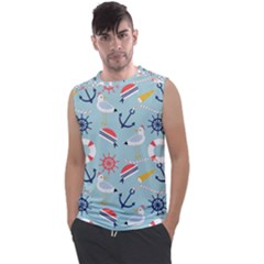 Nautical Marine Symbols Seamless Pattern Men s Regular Tank Top