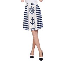 Nautical Seamless Pattern Vector Illustration A-line Skirt by Wegoenart