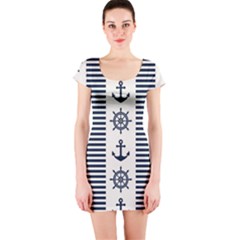 Nautical Seamless Pattern Vector Illustration Short Sleeve Bodycon Dress by Wegoenart