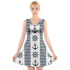 Nautical Seamless Pattern Vector Illustration V-neck Sleeveless Dress by Wegoenart