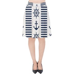 Nautical Seamless Pattern Vector Illustration Velvet High Waist Skirt by Wegoenart