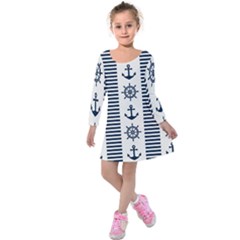 Nautical Seamless Pattern Vector Illustration Kids  Long Sleeve Velvet Dress by Wegoenart