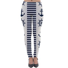 Nautical Seamless Pattern Vector Illustration Lightweight Velour Leggings by Wegoenart