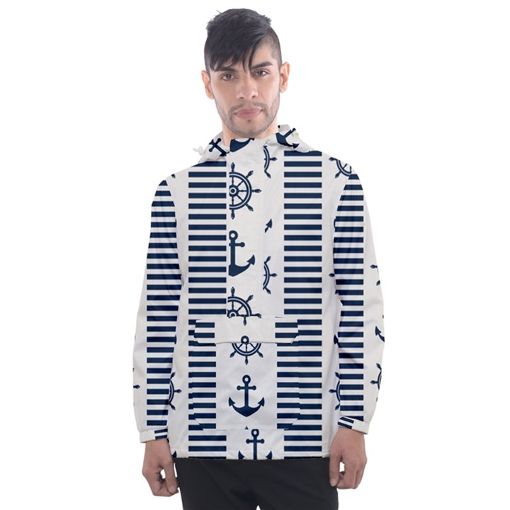 Nautical Seamless Pattern Vector Illustration Men s Front Pocket Pullover Windbreaker