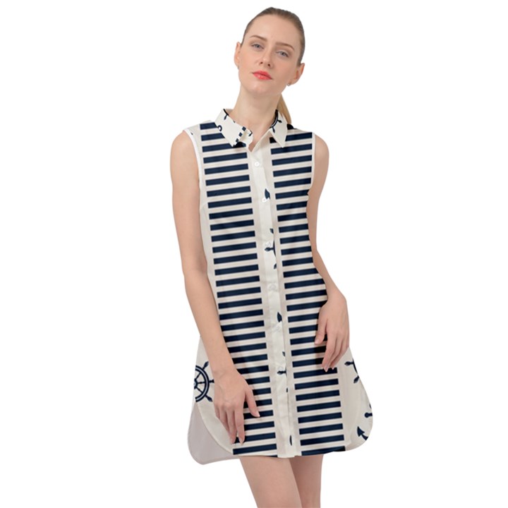 Nautical Seamless Pattern Vector Illustration Sleeveless Shirt Dress