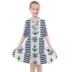 Nautical Seamless Pattern Vector Illustration Kids  All Frills Chiffon Dress by Wegoenart