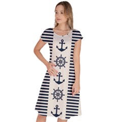 Nautical Seamless Pattern Vector Illustration Classic Short Sleeve Dress by Wegoenart