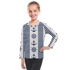 Nautical Seamless Pattern Vector Illustration Kids  Long Mesh Tee