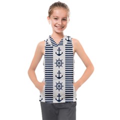 Nautical Seamless Pattern Vector Illustration Kids  Sleeveless Hoodie by Wegoenart