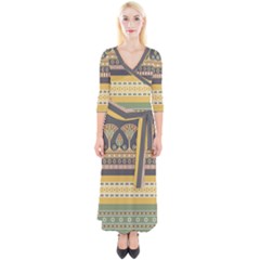 Seamless Pattern Egyptian Ornament With Lotus Flower Quarter Sleeve Wrap Maxi Dress by Wegoenart