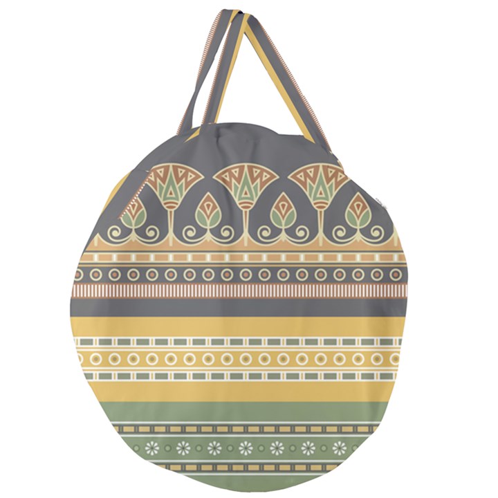 Seamless Pattern Egyptian Ornament With Lotus Flower Giant Round Zipper Tote