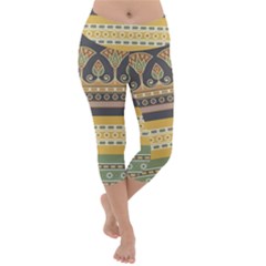 Seamless Pattern Egyptian Ornament With Lotus Flower Lightweight Velour Capri Yoga Leggings by Wegoenart