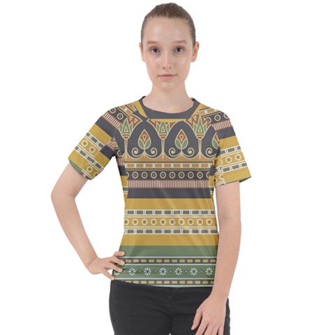 Seamless Pattern Egyptian Ornament With Lotus Flower Women s Sport Raglan Tee by Wegoenart