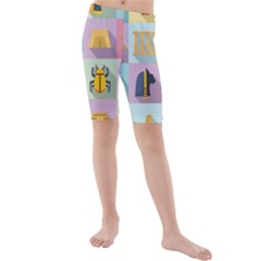 Egypt Icons Set Flat Style Kids  Mid Length Swim Shorts by Wegoenart