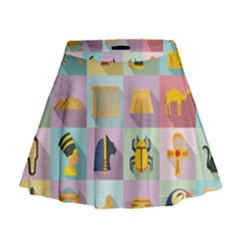 Egypt Icons Set Flat Style Mini Flare Skirt by Wegoenart