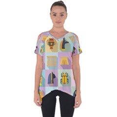 Egypt Icons Set Flat Style Cut Out Side Drop Tee by Wegoenart