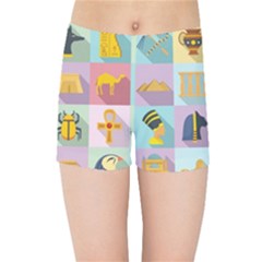 Egypt Icons Set Flat Style Kids  Sports Shorts by Wegoenart