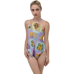 Egypt Icons Set Flat Style Go With The Flow One Piece Swimsuit by Wegoenart