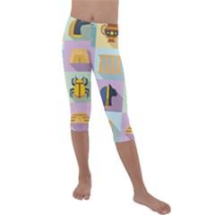 Egypt Icons Set Flat Style Kids  Lightweight Velour Capri Leggings  by Wegoenart