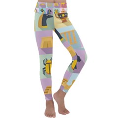 Egypt Icons Set Flat Style Kids  Lightweight Velour Classic Yoga Leggings by Wegoenart