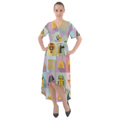 Egypt Icons Set Flat Style Front Wrap High Low Dress by Wegoenart