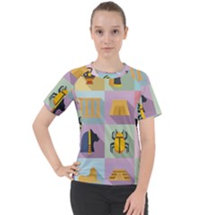 Egypt Icons Set Flat Style Women s Sport Raglan Tee