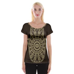 Hamsa Hand Drawn Symbol With Flower Decorative Pattern Cap Sleeve Top by Wegoenart