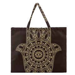 Hamsa Hand Drawn Symbol With Flower Decorative Pattern Zipper Large Tote Bag by Wegoenart