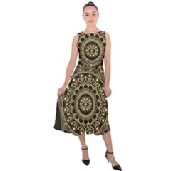 Hamsa Hand Drawn Symbol With Flower Decorative Pattern Midi Tie-back Chiffon Dress by Wegoenart