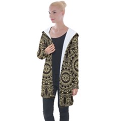 Hamsa Hand Drawn Symbol With Flower Decorative Pattern Longline Hooded Cardigan by Wegoenart