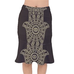 Hamsa Hand Drawn Symbol With Flower Decorative Pattern Short Mermaid Skirt by Wegoenart