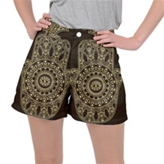 Hamsa Hand Drawn Symbol With Flower Decorative Pattern Ripstop Shorts by Wegoenart