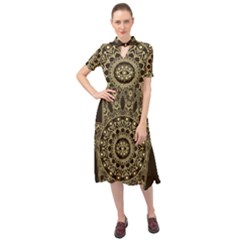 Hamsa Hand Drawn Symbol With Flower Decorative Pattern Keyhole Neckline Chiffon Dress by Wegoenart