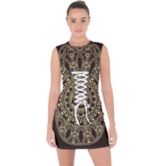 Hamsa Hand Drawn Symbol With Flower Decorative Pattern Lace Up Front Bodycon Dress