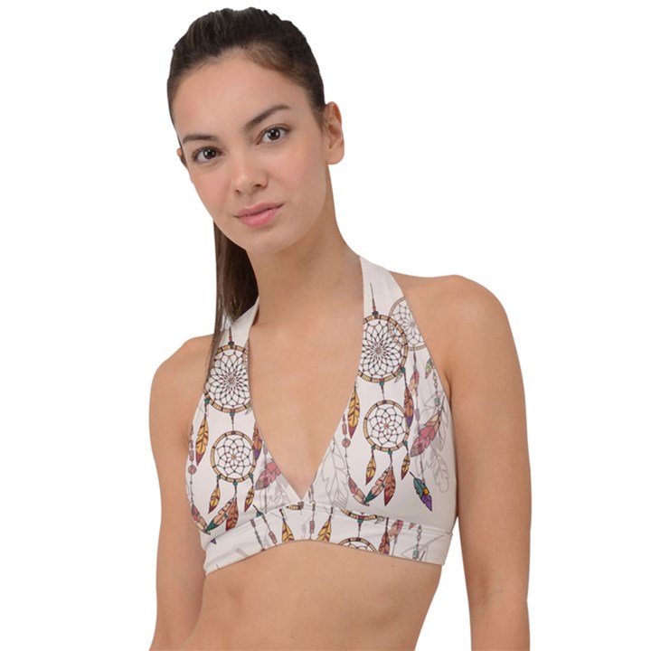 Coloured Dreamcatcher Background Halter Plunge Bikini Top