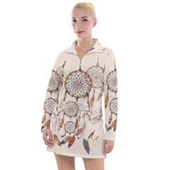 Coloured Dreamcatcher Background Women s Long Sleeve Casual Dress by Wegoenart