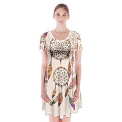 Coloured Dreamcatcher Background Short Sleeve V-neck Flare Dress by Wegoenart