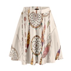 Coloured Dreamcatcher Background High Waist Skirt by Wegoenart