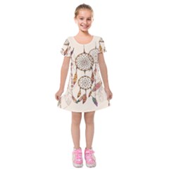 Coloured Dreamcatcher Background Kids  Short Sleeve Velvet Dress by Wegoenart