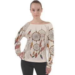 Coloured Dreamcatcher Background Off Shoulder Long Sleeve Velour Top by Wegoenart