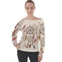 Coloured Dreamcatcher Background Off Shoulder Long Sleeve Velour Top View1