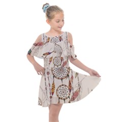 Coloured Dreamcatcher Background Kids  Shoulder Cutout Chiffon Dress by Wegoenart