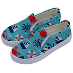 Seamless Pattern Nautical Icons Cartoon Style Kids  Canvas Slip Ons by Wegoenart