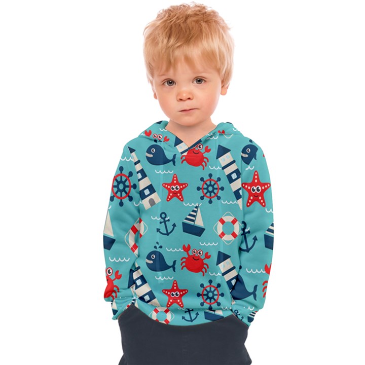 Seamless Pattern Nautical Icons Cartoon Style Kids  Overhead Hoodie