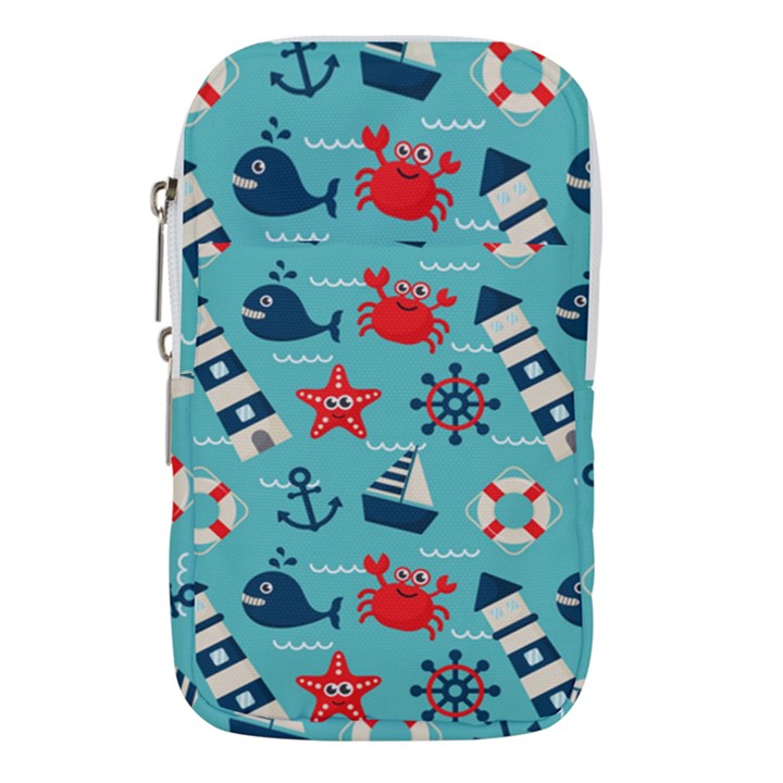 Seamless Pattern Nautical Icons Cartoon Style Waist Pouch (Large)