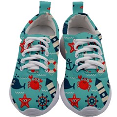 Seamless Pattern Nautical Icons Cartoon Style Kids Athletic Shoes by Wegoenart