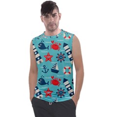 Seamless Pattern Nautical Icons Cartoon Style Men s Regular Tank Top