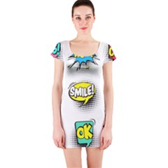 Set Colorful Comic Speech Bubbles Short Sleeve Bodycon Dress by Wegoenart